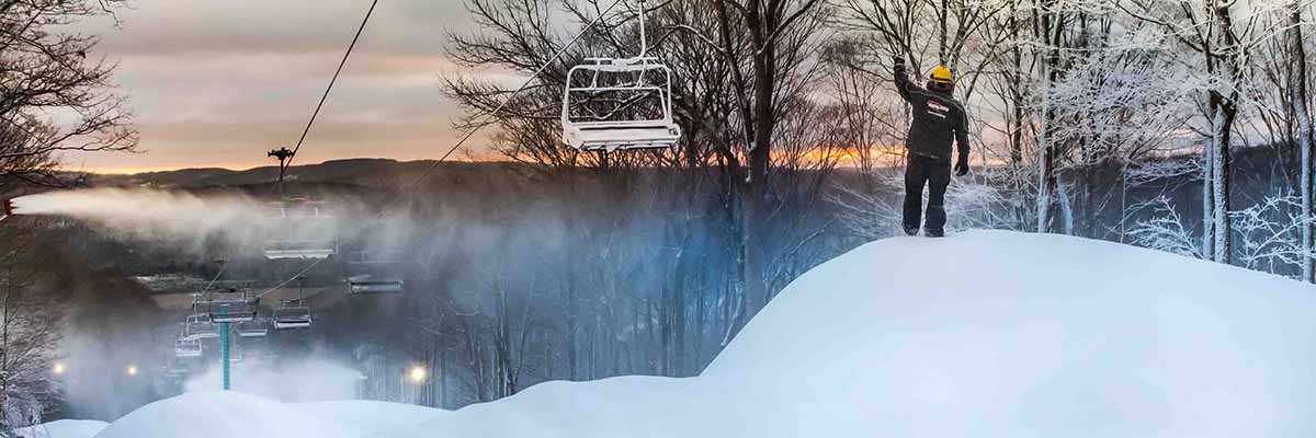 snowmaker standing on whale at Holiday Valley NY